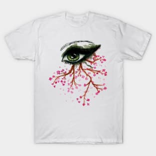 Painted sakura and green eye T-Shirt